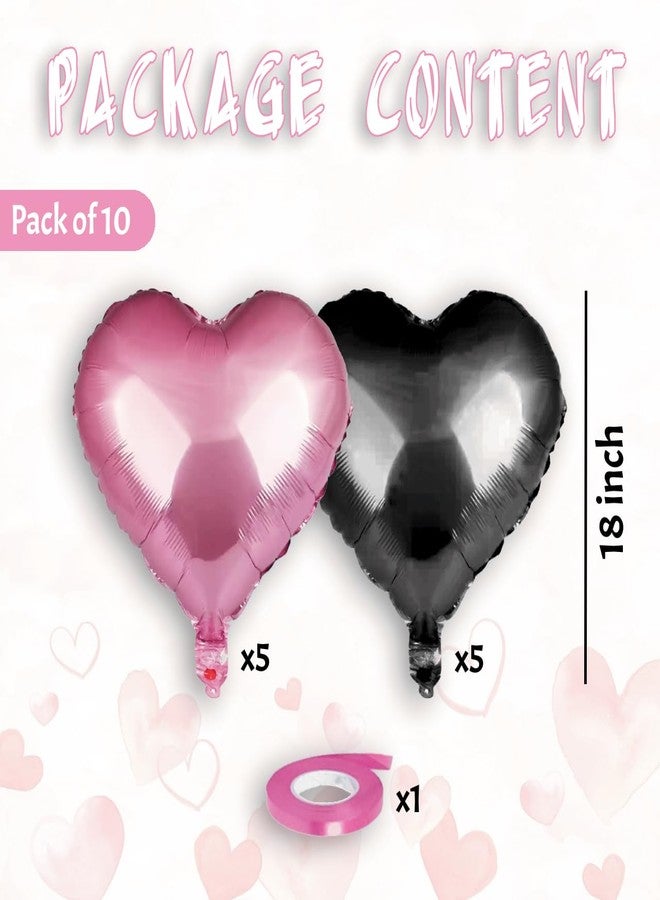 AMFIN (Pack of 10) 18 Inch Heart Foil Balloons - Light Pink & Black - Image 2